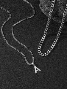 Fashion Letter Charm Pendant Necklace for Women & Men, Letters Necklace, Initial Letter Necklace, Cuban Link Necklace, Cuban Link Chain, Stainless Steel Jewelry for Party, Daily Clothing Decor, Trendy Jewelry for Birthday Gift