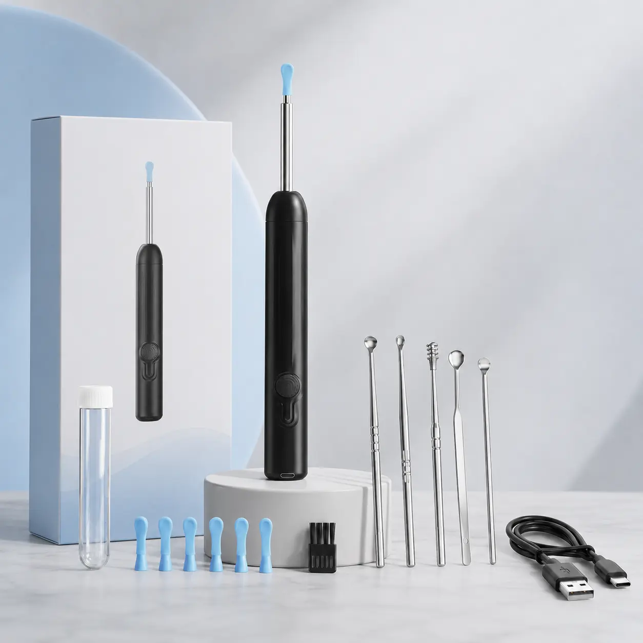 Silicone Earwax Remover with 1296P HD Camera - Ear Cleaner with Camera, Earwax Removal Kit, Wi-Fi Enabled, Dust-Resistant, Health-Conscious Home Supply Compatible with iPhone/Android, Earwax Removal Kit With Camera