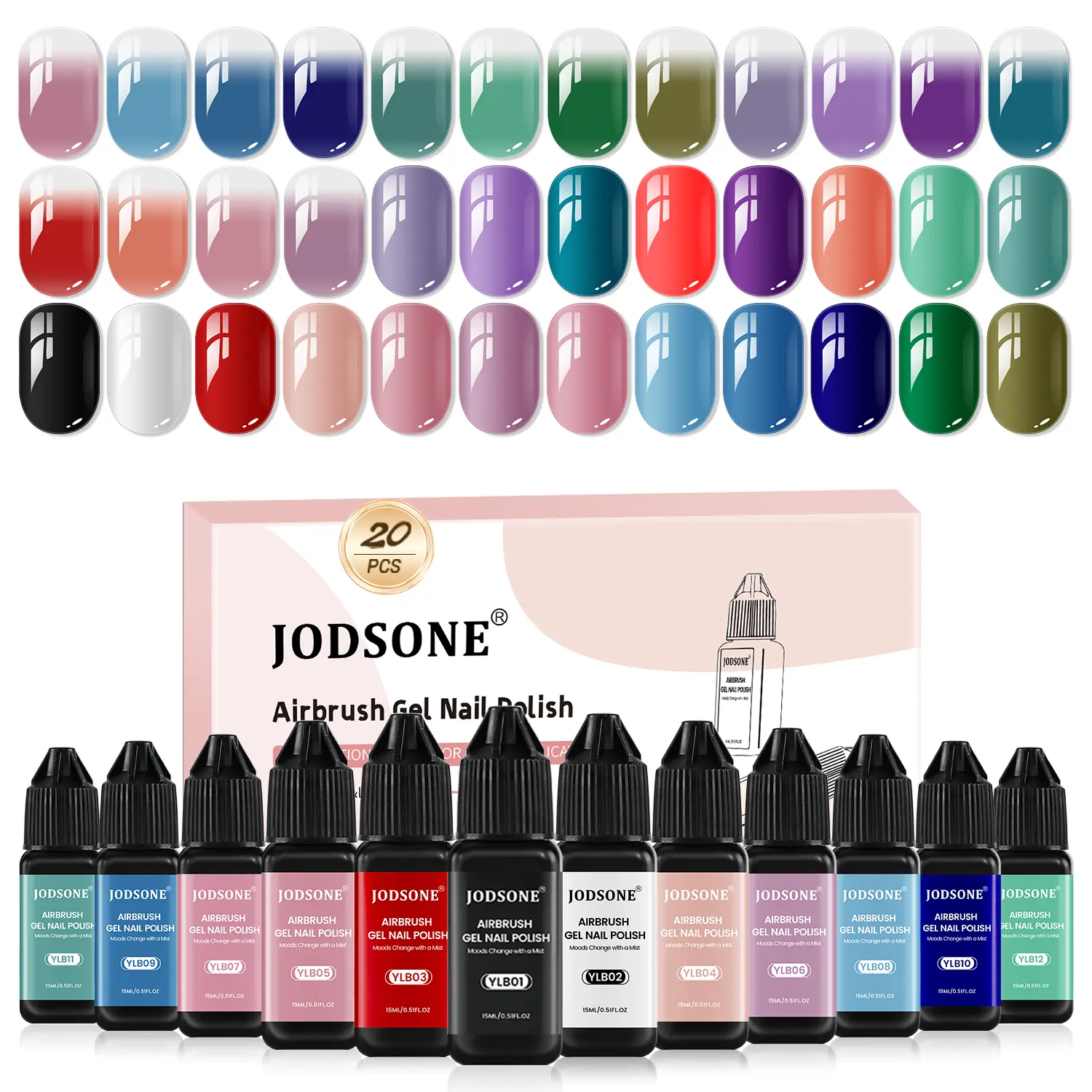 JODSONE 20-Color Airbrush Gel Nail Polish Kit - No Dilution, Easy Nail Gradients & DIY Patterns, Ideal Christmas Gift for Nail Art Girls