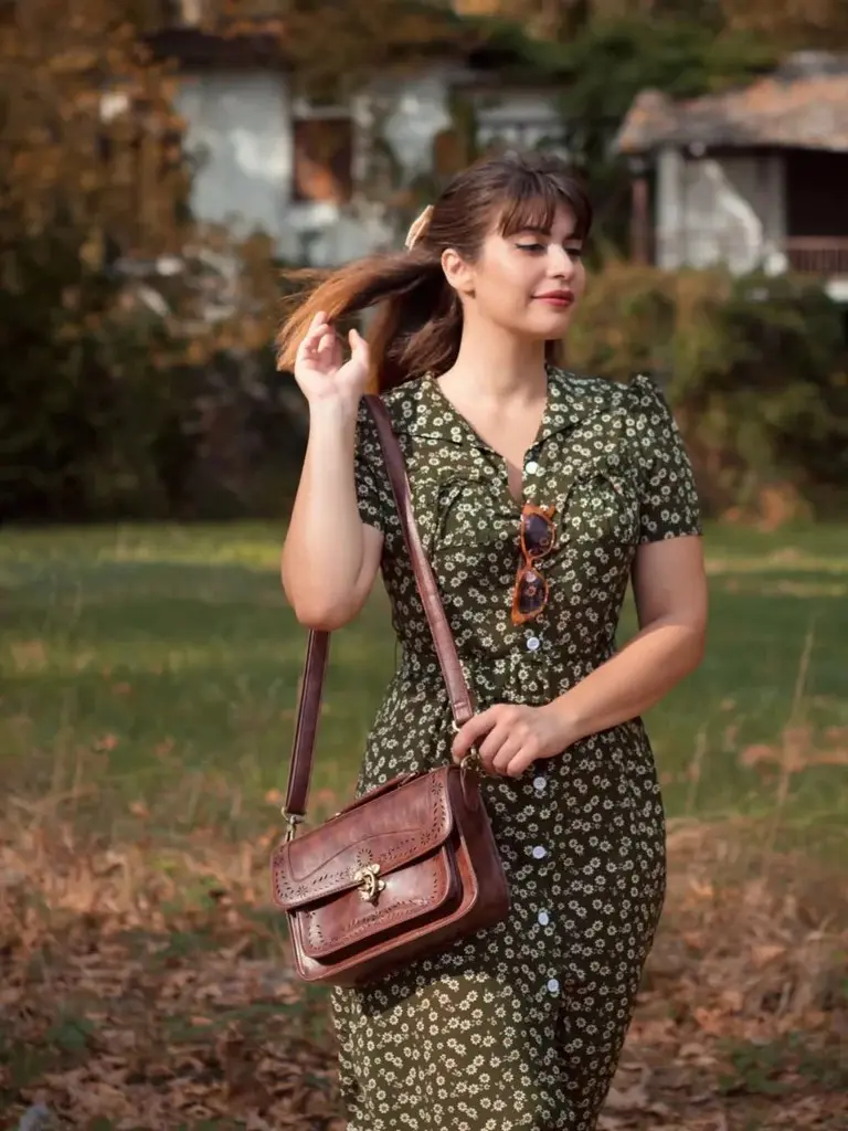 RETRO STAGE Women's 1940s Vintage-Inspired Ditsy Floral Lapel Button Dress, Casual Boho Fashion Casual Dress, Casual Dressessummer dresses vacation outfits BackToSchool Sohochic Fall Dresses Fall outfits Fall fashion