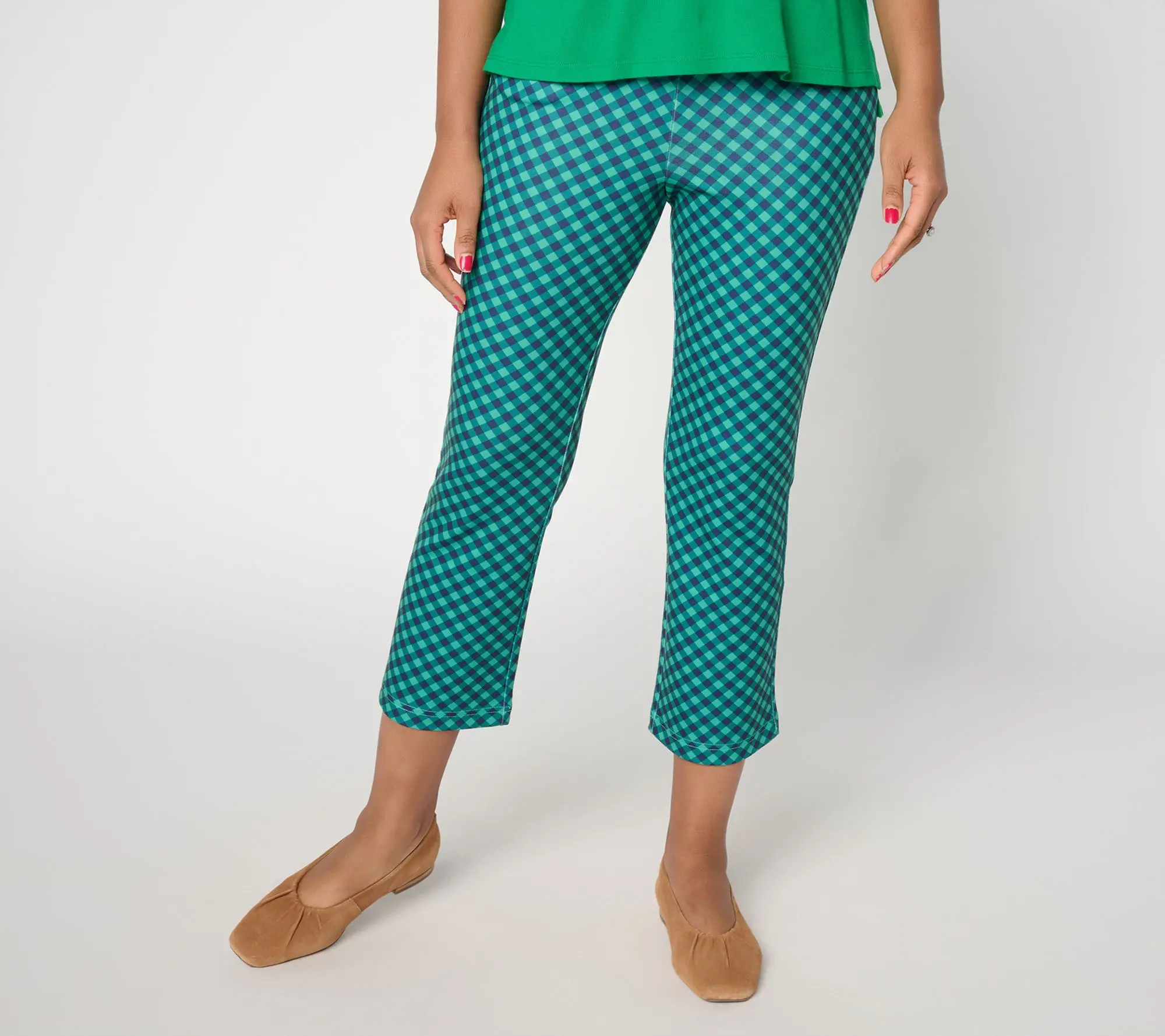 Joan Rivers Petite Gingham or Solid Kick Flare Ponte Pants