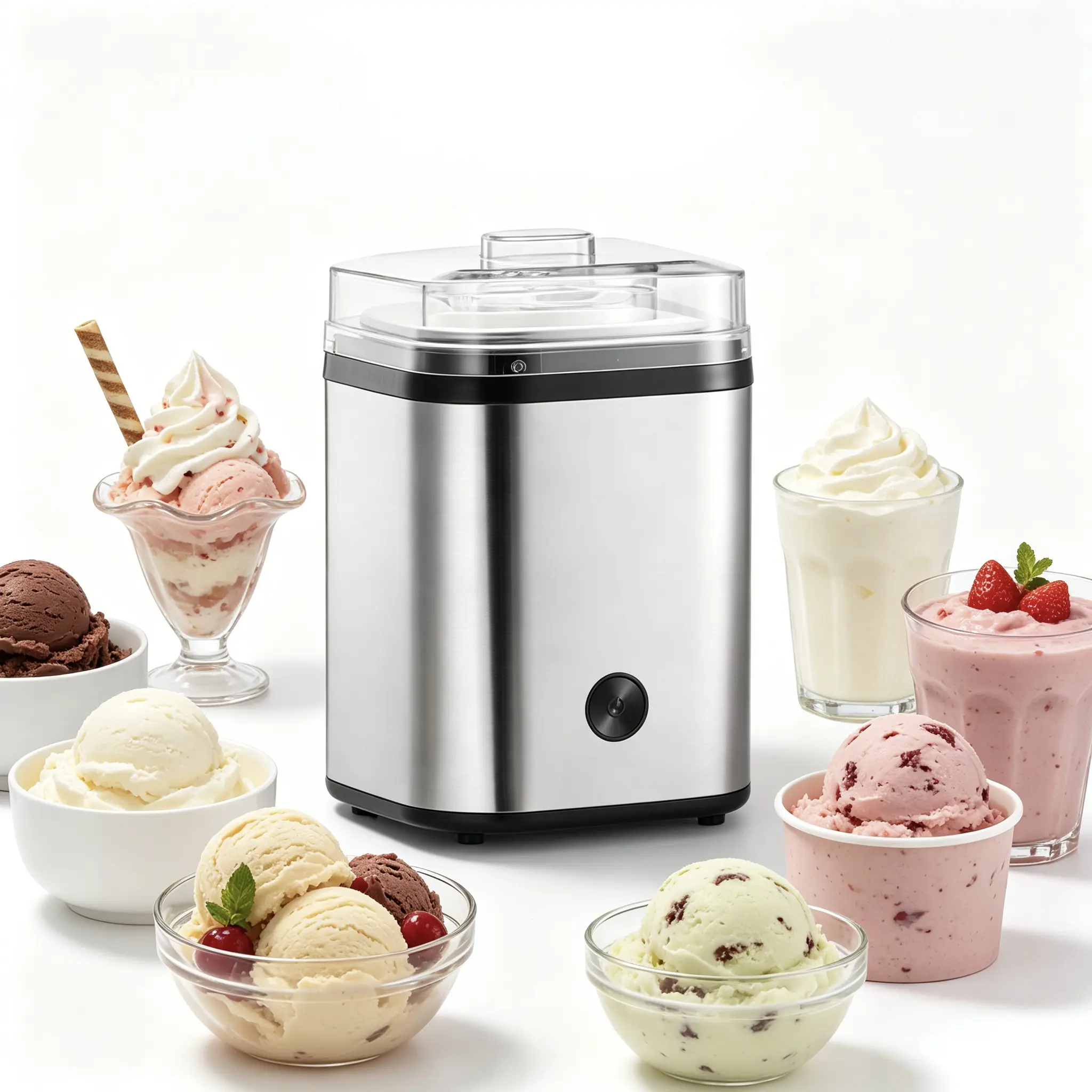 Powerful Motor Ice Cream Maker – 2.11 Qt Automatic Frozen Yogurt Machine for Smooth Creamy Texture, Easy Operation & Cleaning, Stainless Steel Shell