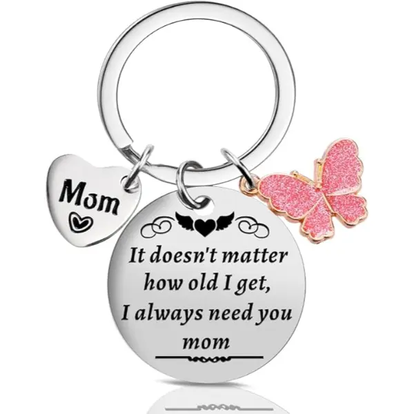 Mother's Day Gifts from Daughter Son for Mom Birthday Valentine's Day Christmas Gifts Mom Keychain Mother Keyring with Heart and Butterfly Charm - Love