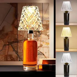 Wireless Bottle Lamp, USB Rechargeable with Acrylic Crystal Lampshade, 3-Color Touch Control Bottle Light with Smooth Dimming, Wine Bottle Lamp for Bar Décor, Home, Kitchen & Party Lighting