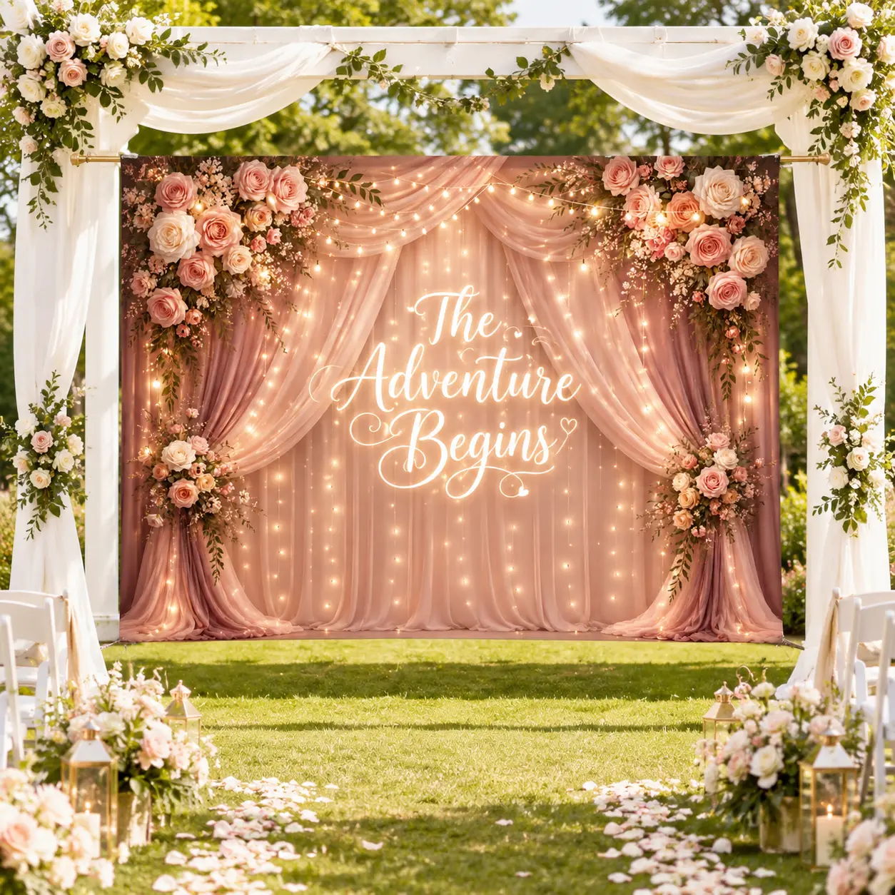 Romantic Floral Mr and Mrs Wedding Backdrop Tapestry - Polyester Wall Hanging for Reception Ceremony, Bridal Shower Photo Booth Decor, Flowers