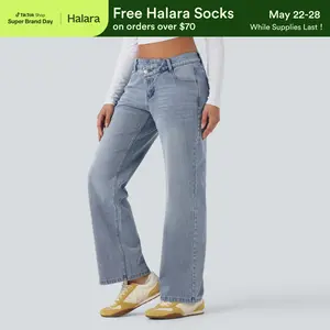 【Creator‘s Pick】Halara Flex Asymmetric Low Rise Straight Leg Casual Jeans with Pockets#TikTokShopSpringGlowUp