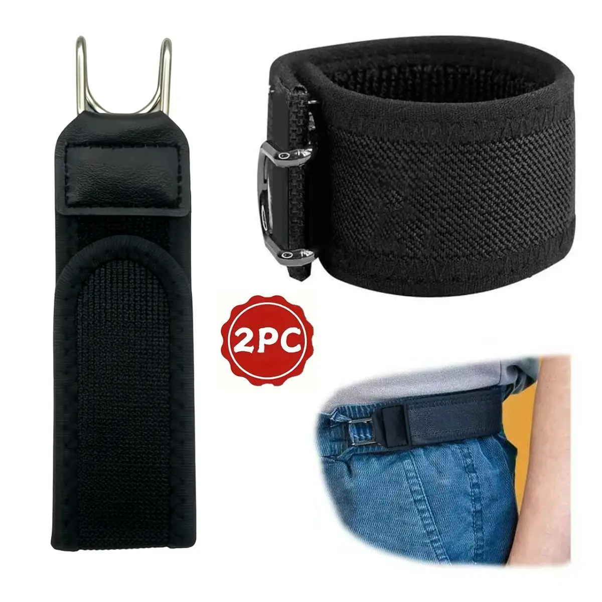 Men's Tactical Belts 2 Pack, Adjustable Elastic Band with Invisible Buckle for Casual Pants and Shorts, Fits 1.5 Inch Loops, Hook, Invisible Auto Hook, 1.5 Inch Belt Loops