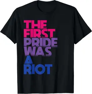 100% cotton Unisex The First Pride Was A Riot Bisexual Flag LGBTQ Fun Graphic T-Shirt