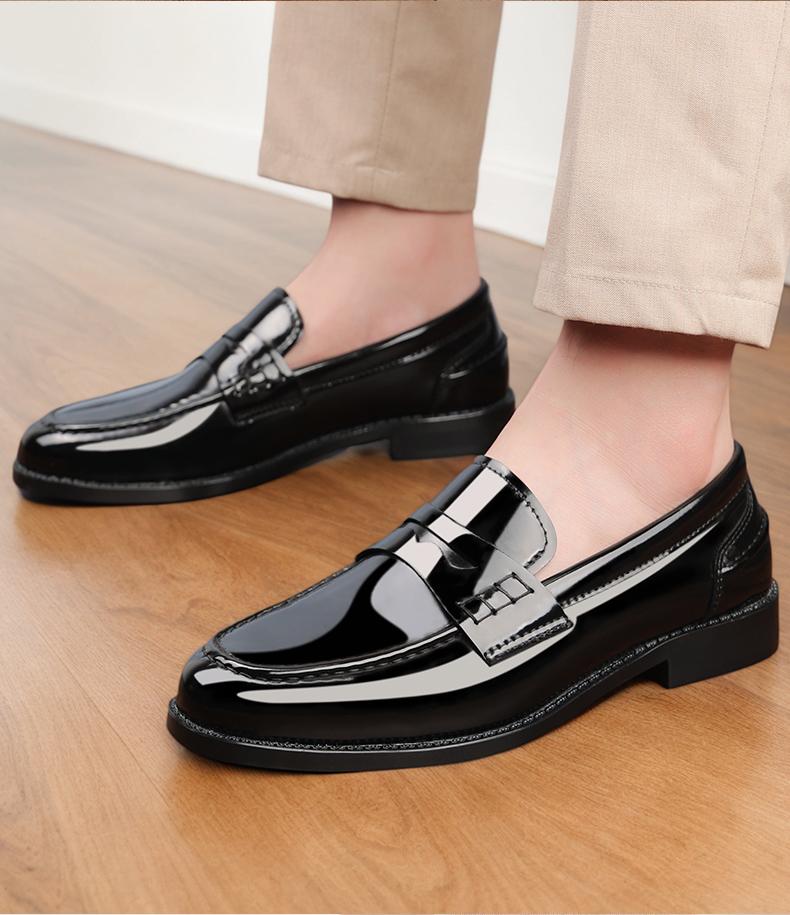 Men's Classic Penny Loafers, Glossy Slip-On Formal Dress Shoes8661