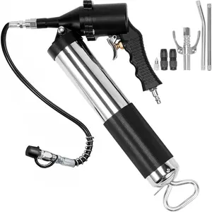 VEVOR Air Operated Grease Gun,  6000PSI, 14 OZ/400 CC Capacity Heavy Duty Pneumatic Grease Gun, with 18.5 Inch Flexible Hose, 1 Black Flat Coupler Pointed Coupler Bent Metal Pipe Locking Clamp Coupler