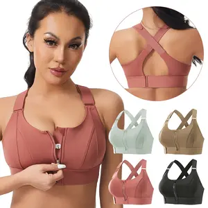 Adjustable Sports Bra for Women with Front Zipper & Hook & Loop High Support Shockproof Yoga Gym Workout Top Plus Size S-5XL Fits Most Women Perfect for Daily Running Yoga Fitness & Workout