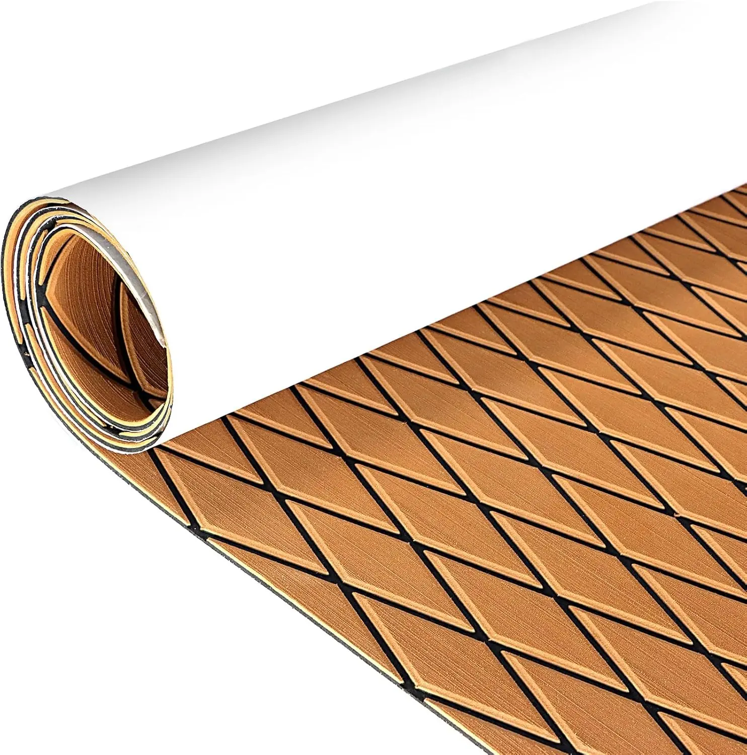KXKZREN Geometric Diamond Pattern Brown/Black EVA Foam Decking Sheet - Anti-Skid, Self-Adhesive Faux Teak Outdoor Marine Mat, Waterproof Peel-and-Stick EVA Foam Boat Flooring Pad for Jon Boat, RV Accessories, Adults, Customised, Kayak Hardware, 74.8 X 13.