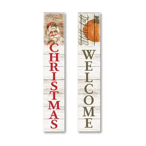 Hello Fall & Welcome Santa I 7x40 Double-Sided Porch Sign