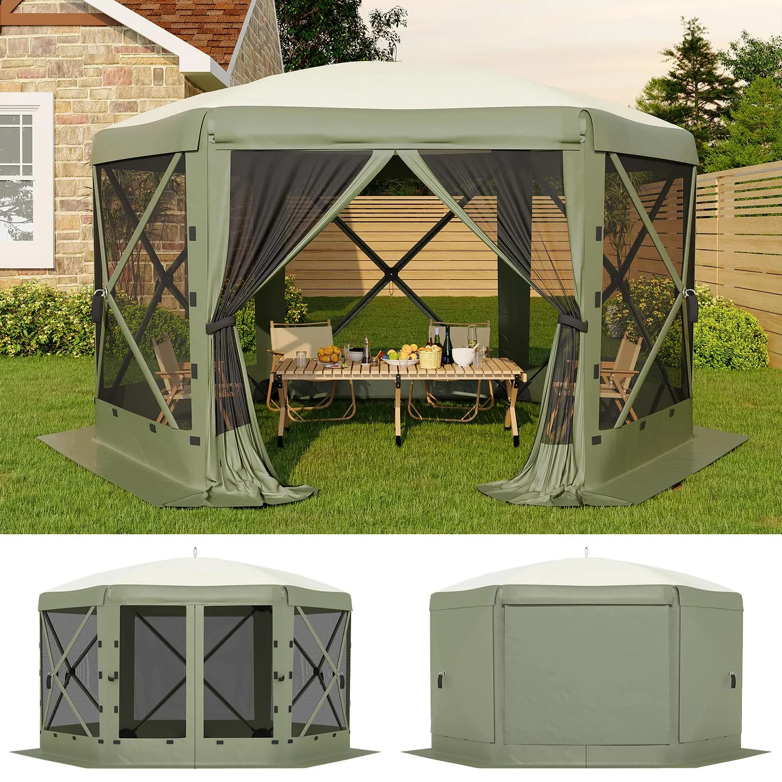 11.5x11.5 ft 6-Sided Screen Tent, Quick-Set Outdoor Screen House with Removable Canopy Top, Bug-Proof Mesh Shelter, All-Weather Sun Shade for Camping, Backyard & Patio