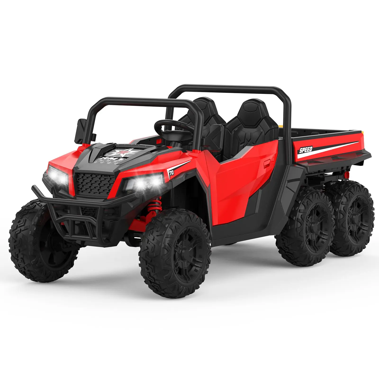 Gaomon CPSC-Certified 24V 4WD 6-Wheel Electric Ride-On Dump Truck Toy - 2-Seater Remote Control Vehicle for Kids Ages 3+, with Detachable Shovel, Dump Bed, LED Lights, Music Player, for Outdoor Adventures (Red)