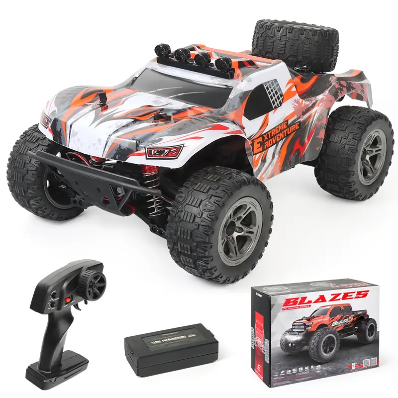 1:10 Large Scale 4WD RC Monster Truck - Fast RC Car, 540 High-Speed Motor, 2.4GHz Remote Control Off-Road Vehicle, 100m Range, 1500mAh Rechargeable Battery, 15.94×11.42×6.89in, Red/Orange, for Ages 12+, Rc Vehicle