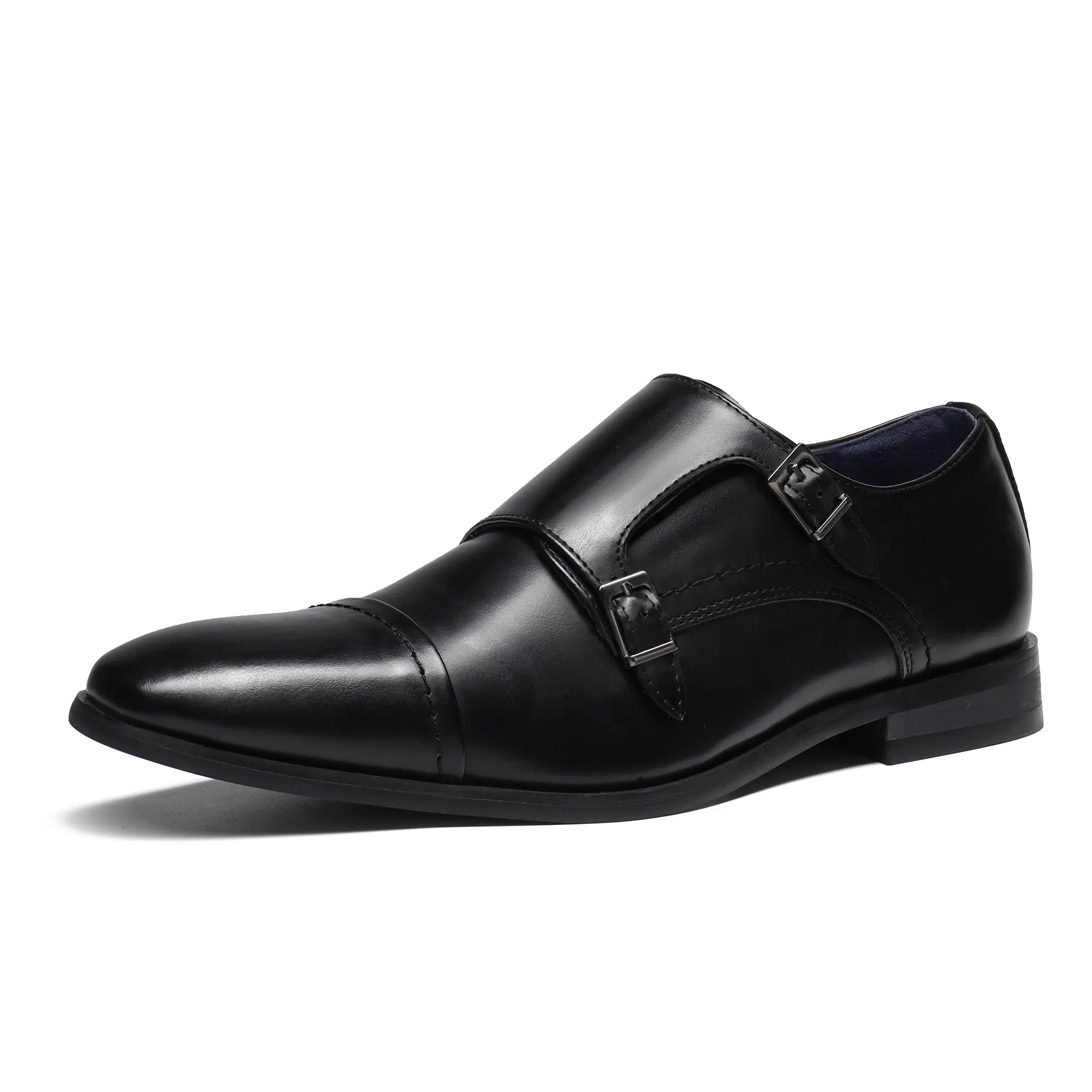 【BRUNO MARC Anniversary】 Men's Synthetic Leather Double Monk Strap Dress Shoes, Casual Slip-On Footwear for Office with Comfortable Cushioning, Business Style Shoes, Rubber, Men's Shoes tiktokshopbacktoschool