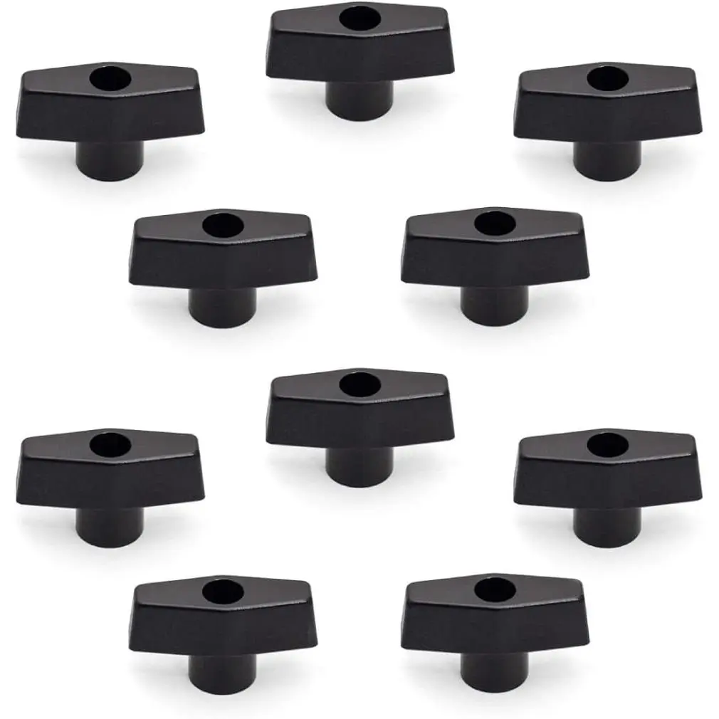10 Pack 1/4"-20 Thermoplastic T-Knobs Hand Tools, Thru Hole Fittings for T Track & Table Saw Accessories (QNB3001-P2), Secure Grip Components for Drill Press Fixtures, Feather Boards Compatible