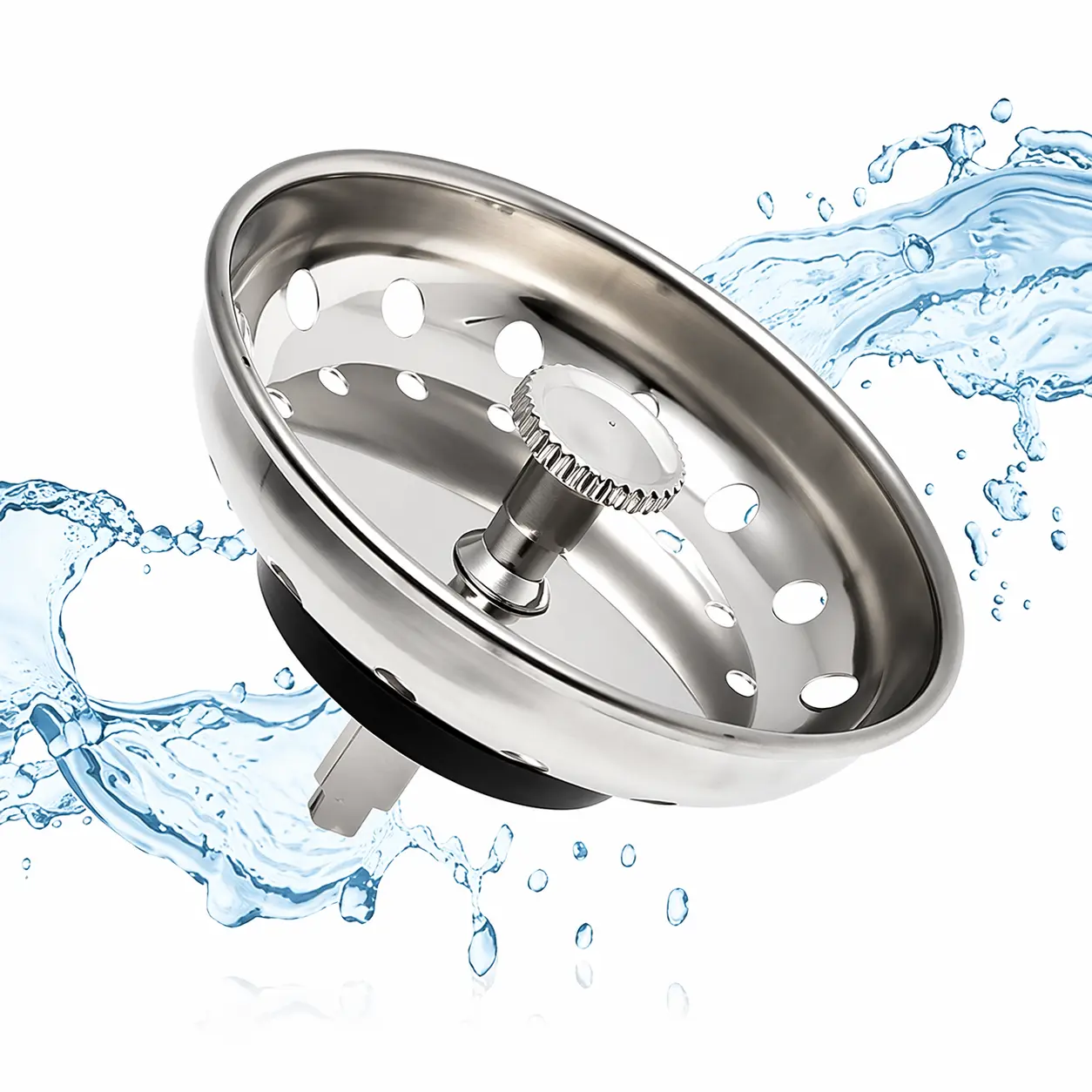 2 Pack - Kitchen Sink Strainer and Stopper Combo Basket Replacement for Standard 3-1/2 inch Drain, Stainless Steel Basket with Plastic Knob, Rubber Stopper Bottom -