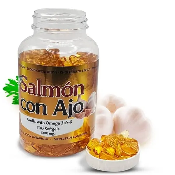 Salmon Con Ajo 200 Capsulas Blandas – Salmón Con Ajo – 200 cápsulas blandas de omega 3-6-9, Garlic with Omega 3-6-9