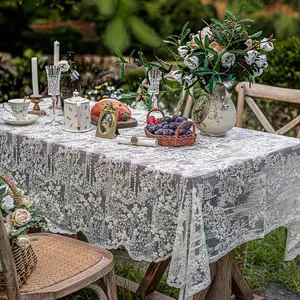 1 piece of polyester tablecloth, elegant white lace, floral pattern, machine-woven, solid color, round, rectangular, 100% polyester woven, suitable for weddings, birthdays, Thanksgiving, 4th of July, New Year, tea tables, home decoration, Hawaiian theme