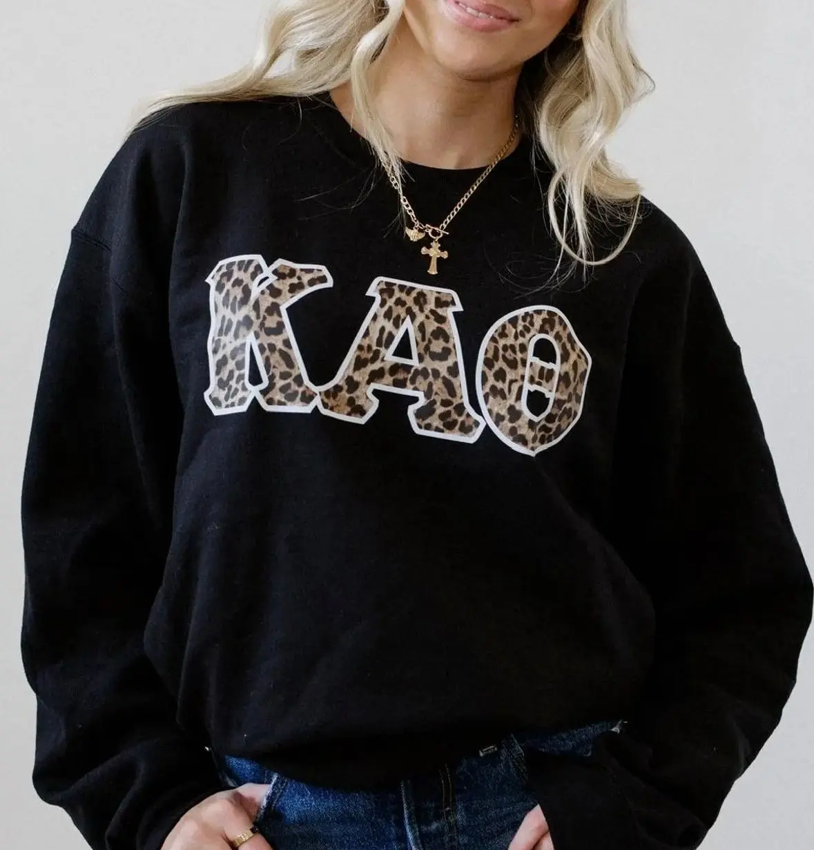 Custom All Leopard Sorority Hoodie, Kappa Alpha Omega Black Hoodie, Alpha Chi Omega Merch, Greek Letter Sweatshirt, Big Little Gift for Women