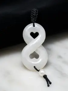 Natural White Jadeite Infinity Heart Pendant | Double Loop Carved Jade