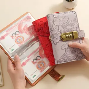 Vintage Relief Cover Password Lock Money Book, 50 Sheets/100 Pages, High-Definition Inner Pages, Account Ledger, Currency Collection Album, Savings Challenge Planner