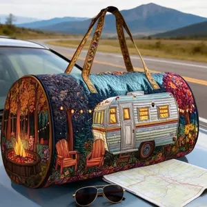 Custom Handbag for Camping, Vintage Camper Embroidered Tote, Healing Outdoor Travel Bag, Travel Duffle Bag, Sustainable Fashion, Mothers Day Gift, Travel Carryall
