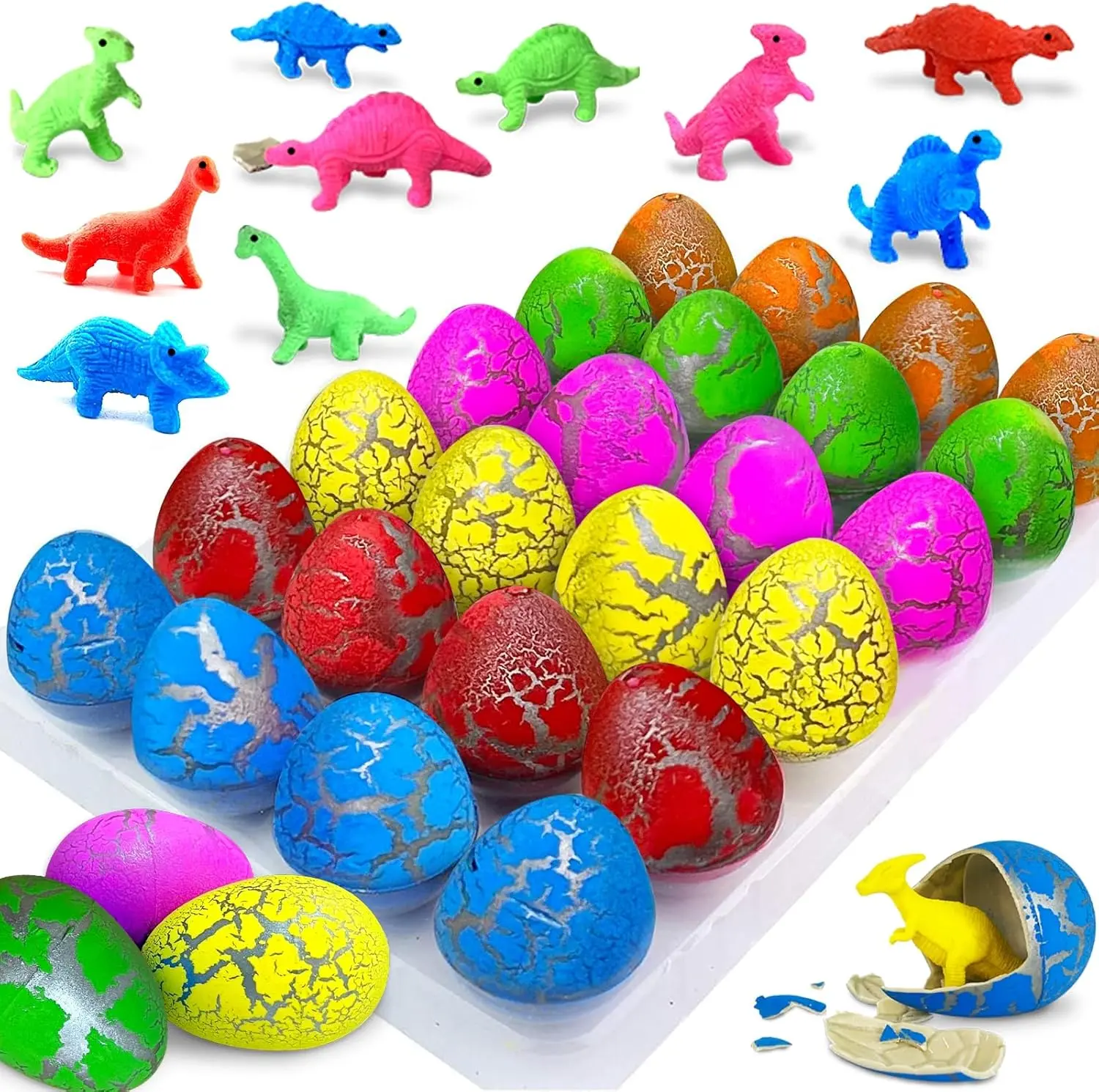 24 Pcs Large Hatching Dinosaur Eggs Easter Party Favors, Easter Egg Filled Toys for Kids Toddlers Grow in Water Dinos Egg Science Kits, Goodie Bag Stuffers, Classroom Prizes, Easter Basket Stuffers