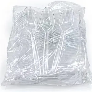100 PCS Plastic Spoons Disposable Cutlery, Plastic Silverwase Safe Clear Spoons Extra Heavy Duty Bulk Heat Resistant Kitchen Utensils Set Home Party Daily Use, Standard Size Reusable