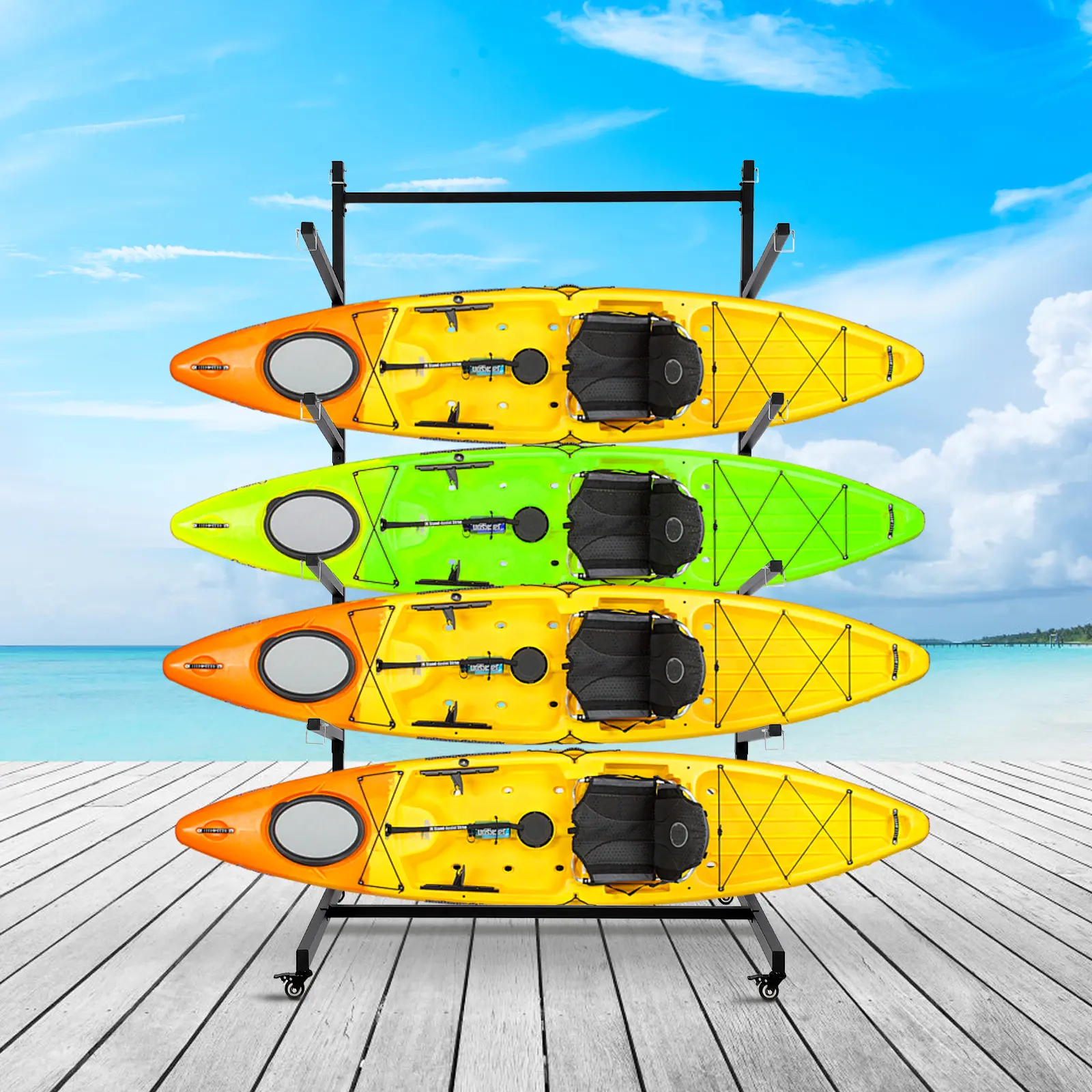 Kayak Storage Rack, Widen & Lengthen Freestanding Kayak Stand with Wheels for Kayak, Canoe, Surfboard, Paddleboard, Heavy Duty Kayak Racks for Garage and Outdoor Storage,3/4 Layers