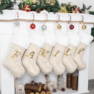 Initial Christmas Stockings Letters Stocking Monogram Alphabet Sequin Embroidery 20" Personalized Custom Name Xmas Family Stocking Large Fireplace Decor Gold Letter J