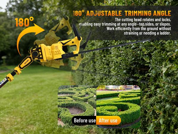 4-IN-1 Electric Pruning Shears+Pole Hedge Trimmer Combo, Hedge and Grass Trimmer Cordless & Tree Pruner with Extension Pole for Shrubs, Bushes, Max 15Ft Reach, Compatible with Dewalt Battery