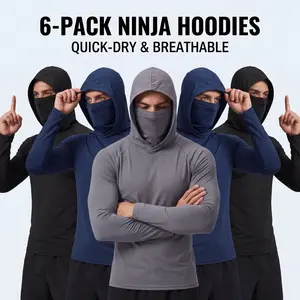 6-piece set men's outdoor work sun protection clothing with sun-blocking hoodie, featuring built-in face mask and neck guard, breathable long-sleeve hoodie
