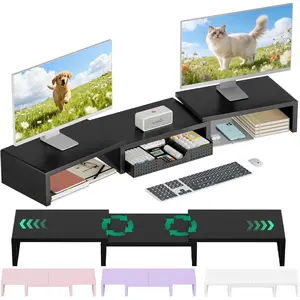 Dual   Stand Riser, Desk Organizer with Drawer, Office Desk Accessories & Workspace Organizers for  Office Supplies, Black