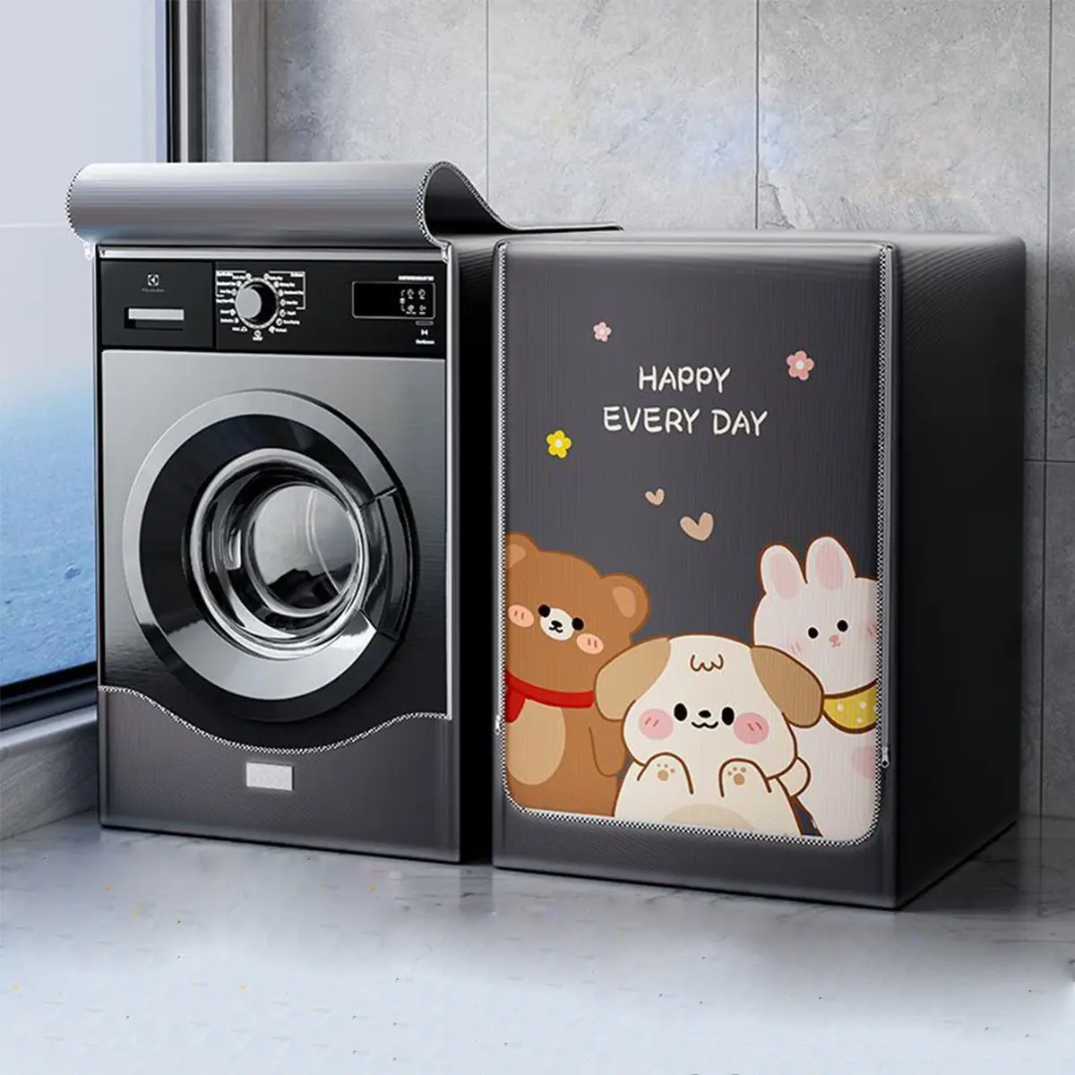 Home Use Drum Washing Machine Dust Cover, Household Dust Cover, Universal Waterproof Sun Protection, Silver Color Peva Material, Zipper Design, Dustproof Design Covers, Heat Insulation, Dustproof Cover