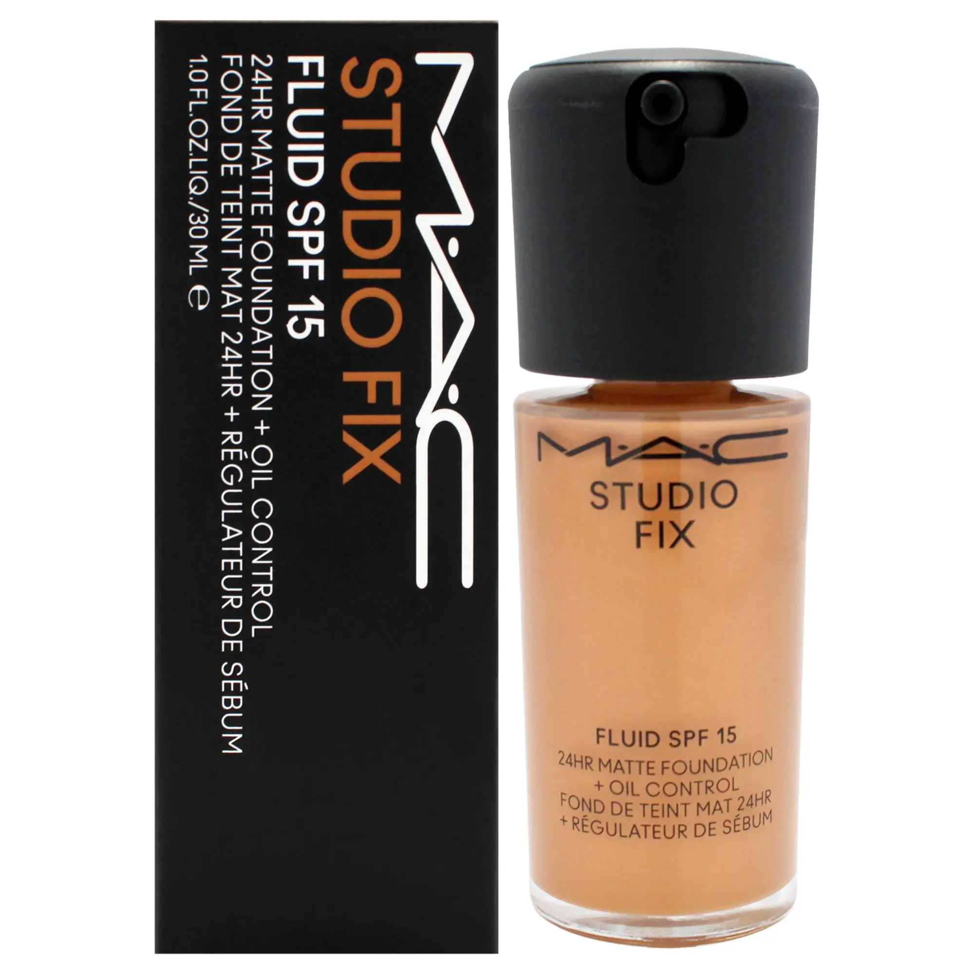 MAC Women's Studio Fix Fluid SPF 15 Foundation - 24HR Matte, Oil Control, Flawless Daily Makeup for Oily Skin, NW40 Toasted Beige with Rosy Undertones, 1oz