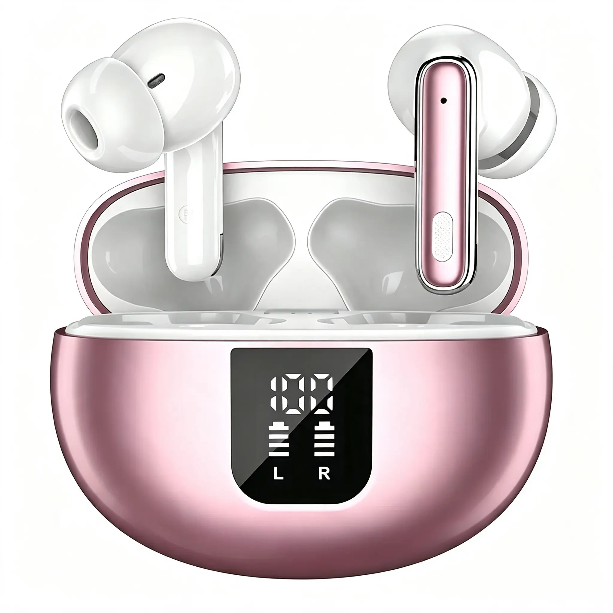 Rose Gold In-Ear TWS Wireless Earbuds, Bluetooth 5.4, 360° Surround Spatial Audio, ENC Noise Reduction, Ambient Noise Isolation, Battery Level Indicator, Sweat Resistant for Travel, Daily Workout, Outdoor Running & Office Daily Use