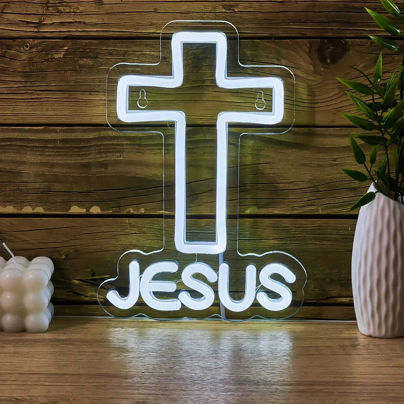 Neon Cross Jesus Design, USB Powered, No Plug, Decorative Night Light, Neon Lights, Atmosphere Lighting, Bedroom Living Room Prayer Faith Gift, Christmas Party Decoration