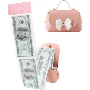 Money Box for Cash, Leather Bowknot Money Pull Box for Cash Surprise Box Mini Bags with 30 Pcs Transparent Bags for Christmas Party Birthday