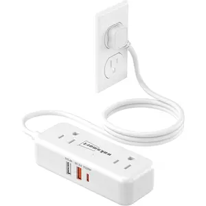 PD20W Flat Plug Power Strip -3 Ft Flat Plug Extension Cord with 4 AC Outlets 3 Quick  USB Ports, Flat Outlet Wall Plug Compact for College Dorm, Travel, , Office Desk Accessories