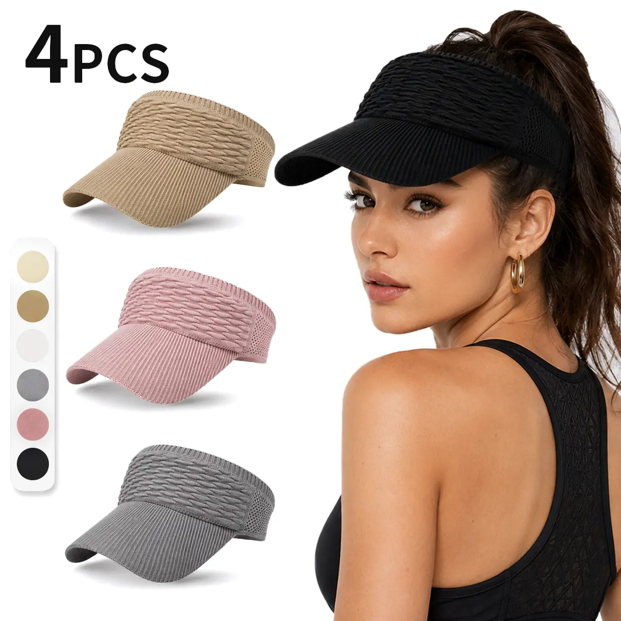 4Pcs Women's Sun Visor Hat,Outdoor Sports Open-Top UV Protection Cap,Birthday Gift for Her Running Hiking Beach Travel Outdoor Daily Wear