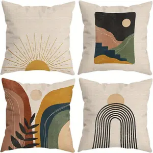 4 Pcs Bohemian Pillow Set Sun Sunset Sunrise Rainbow Mountain Pillow Set Living Room Bedroom Sofa Pillow Set Suitable for Home Sofa Pillow Set Replacement Valentine's Day Gifts