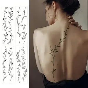 4-Piece Long Minimalist Leaf Flower Vine Back Tattoo Stickers, Waterproof Matte Temporary Tattoos, Realistic Look, Suitable for Women
