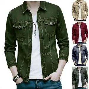 Men's 2026 Multi-Pocket Denim Jacket - Straight Hem, Classic Collar, Polyester-Blend Fabric, Suit-Friendly Cardigan Coat