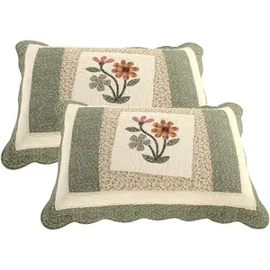 2- Elegant Floral Patchwork Pillow Shams  Size   Quilted Decorative Pillow Shams Set (Green,20"x28")