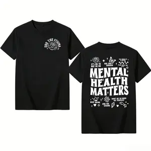 Men's "Mental Health Matters" Crew Neck Seamless Cotton Fabric Casual Double-Sided Positive Affirmation T-Shirt