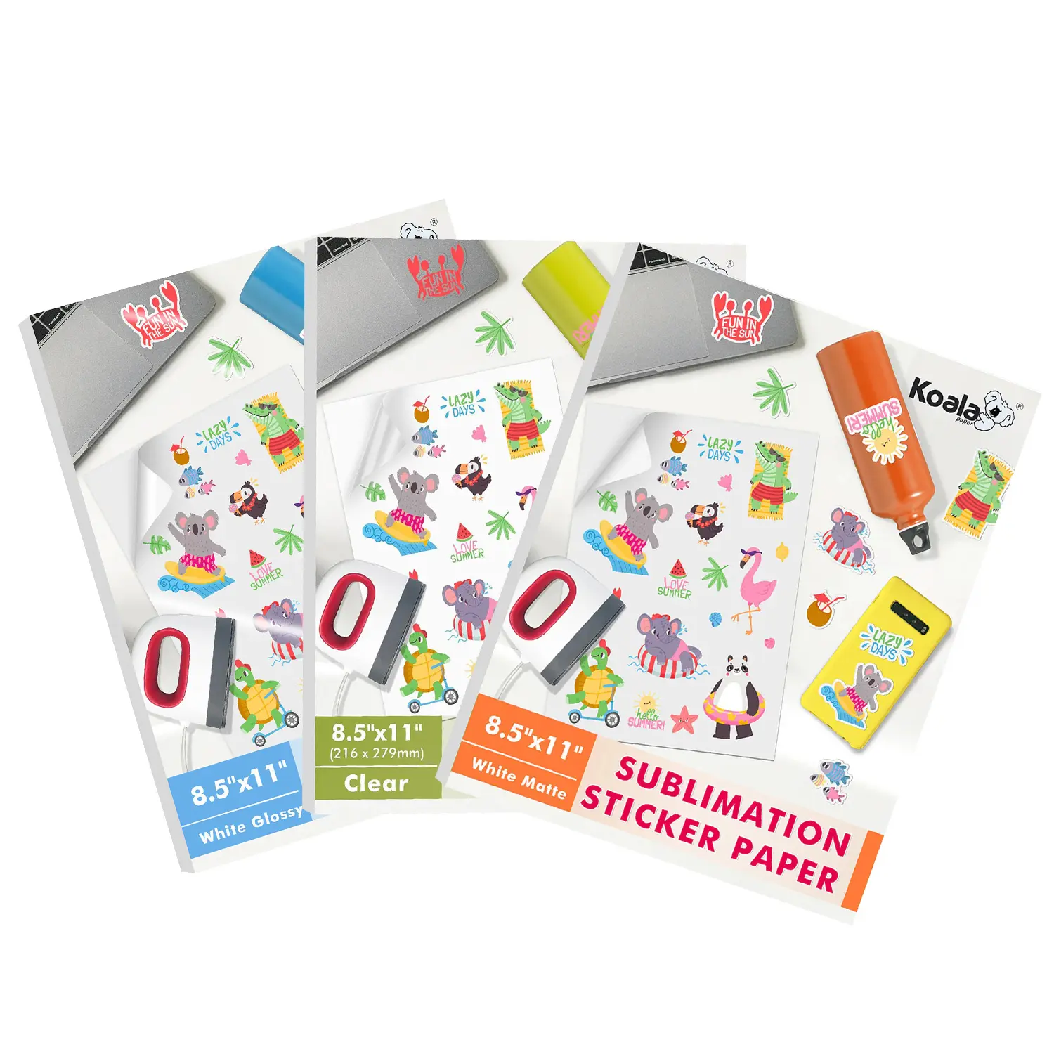 Koala Sublimation Sticker Paper Bundle 75 Sheets Waterproof Custom Decal for Indoor Outdoor Use Vibrant Colors, DIY Craft Paper