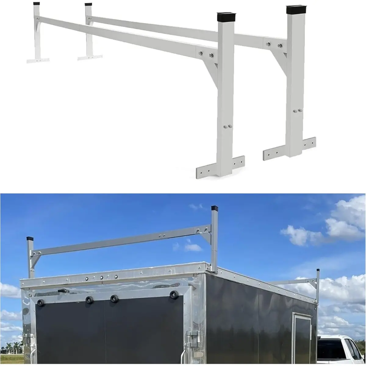 HECASA 4.9' to 7.8' Adjustable Aluminum Roof Ladder Rack Capacity 400 LBS Compatible with Open and Enclosed Trailers Cargo Vans Trucks Pickups Universal